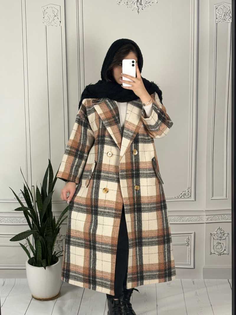 IMG_4481 خرید پالتو زنانه فوتر چهارخونه کرمی